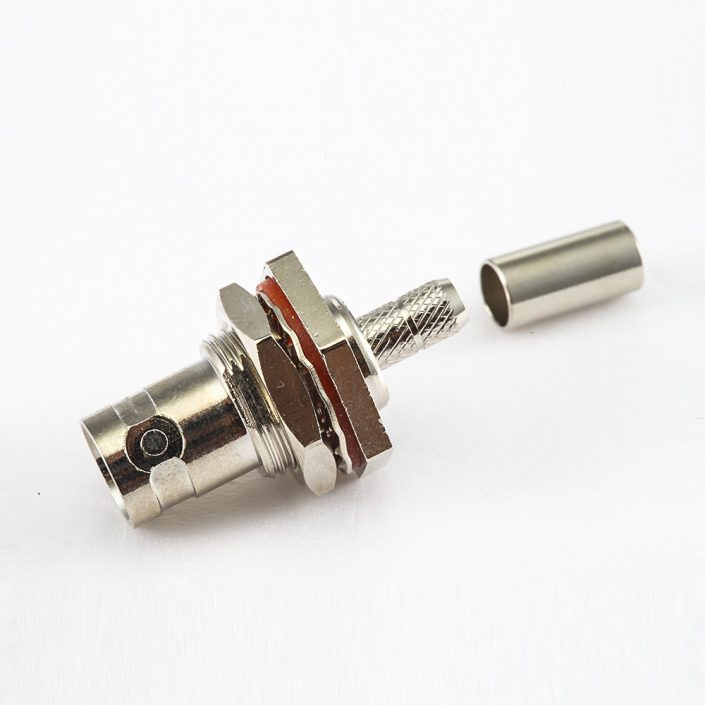 RG58/RG142防水后鎖穿墻BNC母頭180度連接器壓接 RG58/RG142防水后鎖穿墻BNC母頭180度連接器壓接