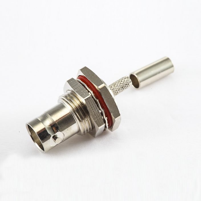 SYV75-2-2防水面板安裝前鎖穿墻75ΩBNC母頭直式連接器壓接 SYV75-2-2防水面板安裝前鎖穿墻75ΩBNC母頭直式連接器壓接