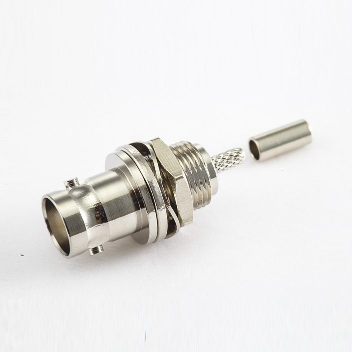 BNC連接器母直式穿墻壓接RG174/RG316其他銅鍍鎳標準50Ω/75Ω BNC連接器母直式穿墻壓接RG174/RG316其他銅鍍鎳標準50Ω/75Ω